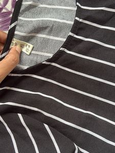 Striped Black &amp; White Long Top with zip on sides