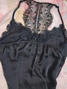 Sexy Vintage Black Satin Slip Dress
