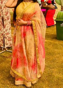 Golden Blouse With Organza Lehnga Without Duptta