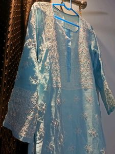 Sky Blue Chikankari Kurta Long