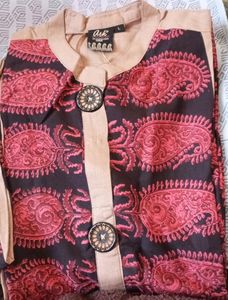 Cotton Blend Embroidered Tan Kurti