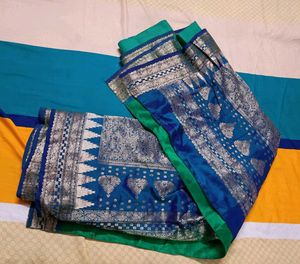 Blue &amp; Green Silk Blend Saree