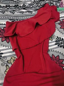 Maroon One Shoulder Ruffle Bodycon Dress