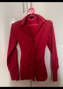 Red Button-Down Top fitted