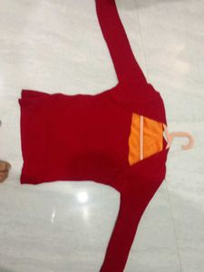 Red Knit Long Sleeve Top