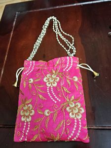 Pink Embroidered Potli Bag