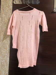Baby Pink Distressed Knit Top