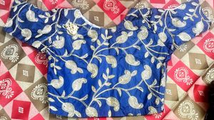 Blue Embroidered Blouse,L,13, K,28Crop Ki Length,