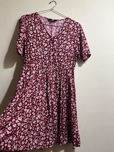 Cotton Red Floral Wrap Midi Dress