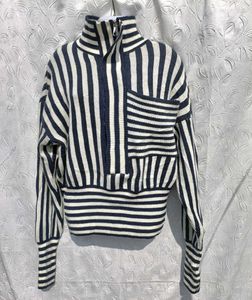 Y2k Striped Zip-up Stylish Knit Sweater 💙