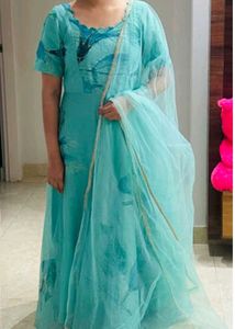 Sea Green Organza Frock With Dupatta- Feeding Dres