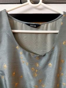Indya Grey Foil Layered High Low DoubleLayer Tunic