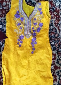 Embroidered Yellow Kurti