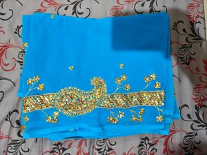 Elegant Blue Embellished Saree