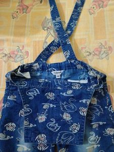 Swan Print Denim Overalls