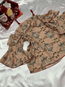 Pink Peach Off-Shoulder Floral Ruffle Top💕