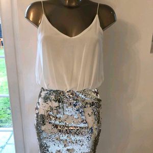 Reversible White + SILVER Sequin MINI Dress