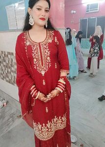 Red Embroidered Kurta Set