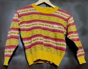 Musturd & Maroon Printed Sweater For 4-5 Year Boy