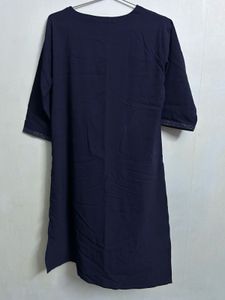 Navy Blue Straight Kurta with Embroidered Front