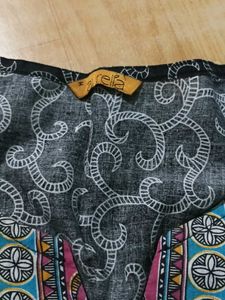 Black Patterned Kurti with Embroidered Yoke