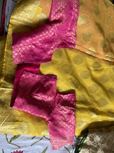 Kota Silk Yellow Saree With Pink Blouse