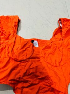 Orange Sweetheart Neck Crop Top
