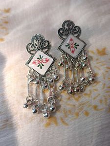 Ethnic Silver Dangle Earrings