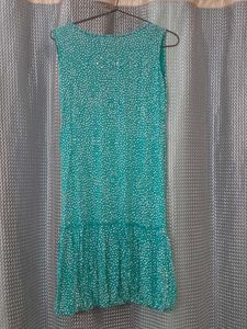 Turquiose Green Balloon Short Cut Sleeves Dress