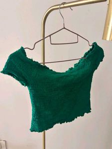 Green Smocked Crop Top