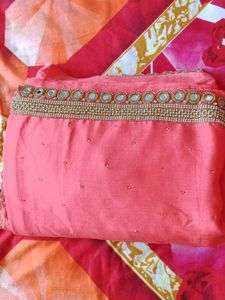 Pich Colour Mirror Work Saree