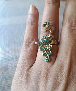 combo Peacock  Ring and red earring
