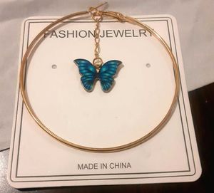 Golden Round Earrings With Hanging Butterflies