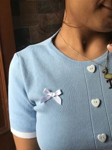 Blue Heart Button Crop Top