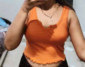 Orange Ribbed Tank Top