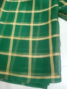 New Green Chex Design Georgette Febric