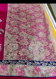 Pink And Cream Sari With Blouse
