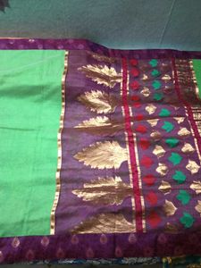GentlyUsed GreenWithPurpleBorder  LeafPattern Sare