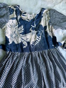 Blue Floral Print Midi Dress