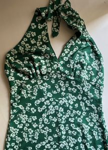 Green Halter Neck Dress 👗