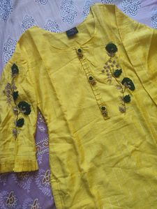 Silk Yellow Handwork Kurti