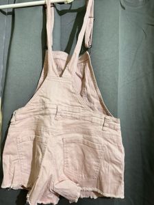 Dusty Pink Distressed Denim Dungaree