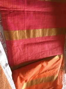 Pink &amp; Gold Woven Fabric Saree
