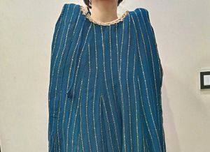Teal & Gold Embellished Gown Peacock Blue