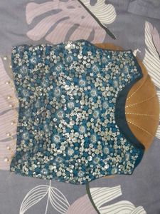Embellished Blue Crop Top