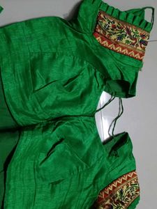 Pink &amp; Green Embroidered Saree