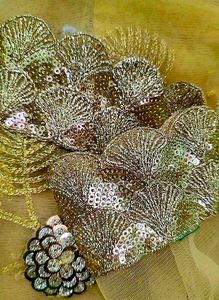Golden Beaded Lacework Partywear Saree Blouse
