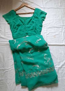 Elegant Green Saree with full Sequins