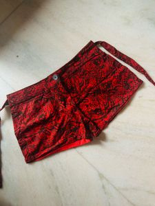 Red &amp; Black Patterned Mini Short