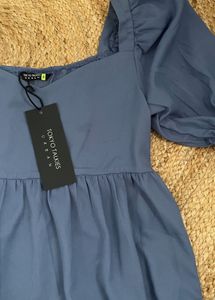 Puff Sleeves Solid Blue Top